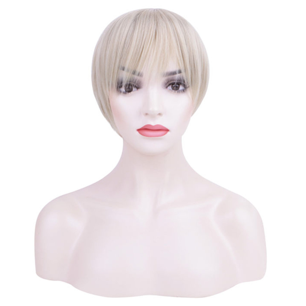 Creamily Blonde Pixie Wig Natural Synthetic Hair with Fringe for Women