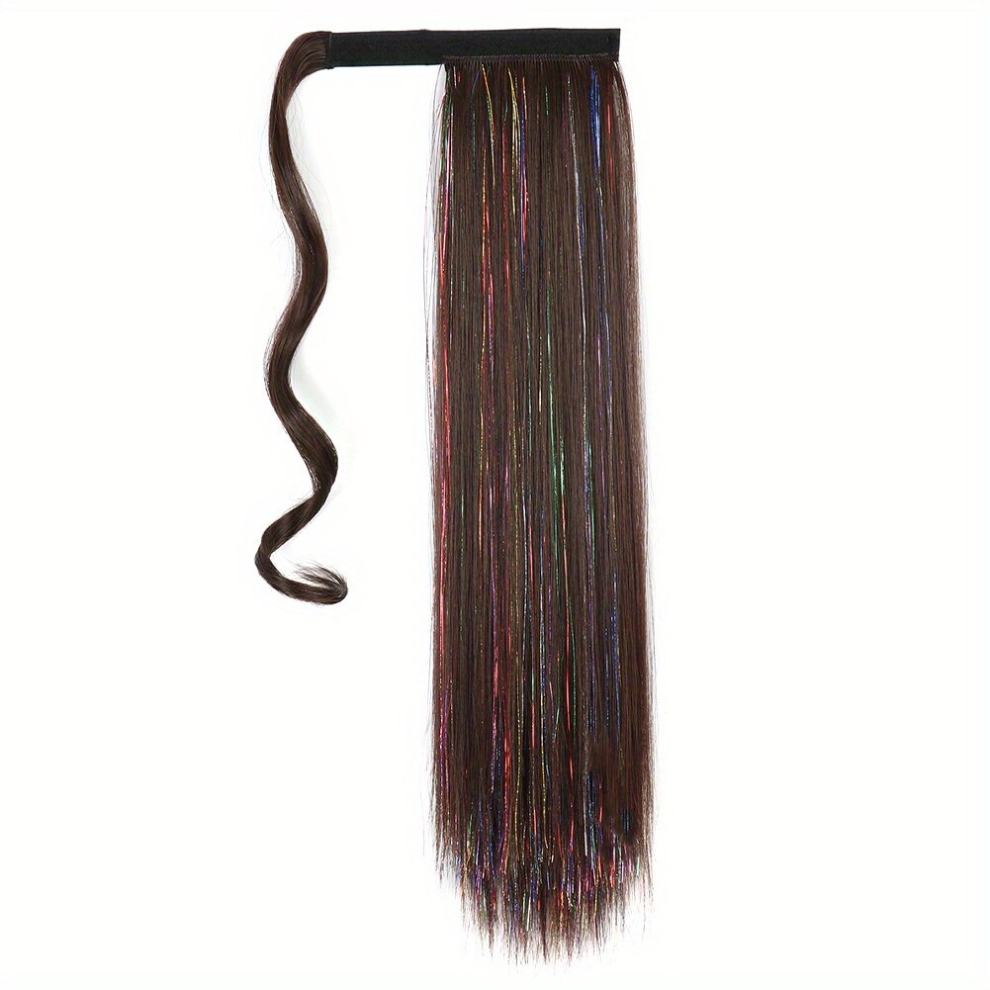 Mixed Tinsel Ponytail Hair Extensions Heat Resistant Synthetic Fiber Hairpieces Long Straight False Hair Ponytails
