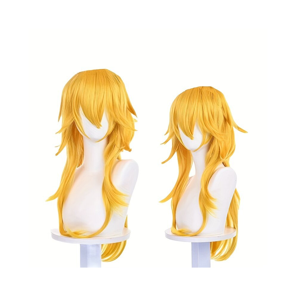 Unisex Yellow Costume Wigs Layered Long Spiky Wig With Bangs Synthetic Wig Anime Cosplay Wig For Halloween Cosplay Party