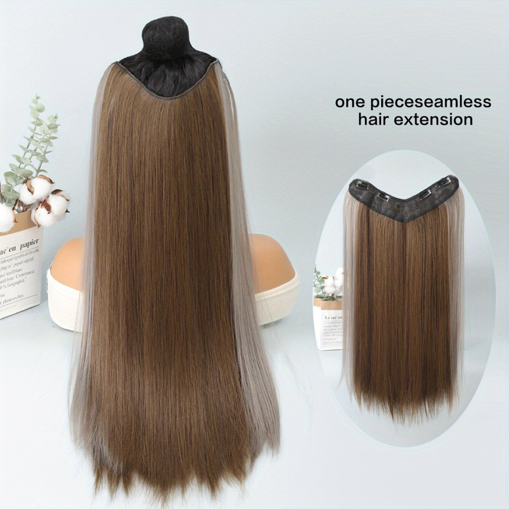 Highlight Straight V Shaped Hanging Ear Dye Hair Extensions 60 96 Cm Clip In Long Straight Synthetic Hairpiece For Women Girls