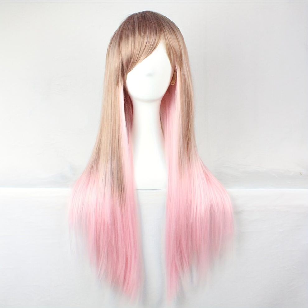 Unisex Multicoloured Costume Wigs Ombre Long Curly Synthetic Wig With Bangs Anime Cosplay Wig For Halloween Cosplay Party