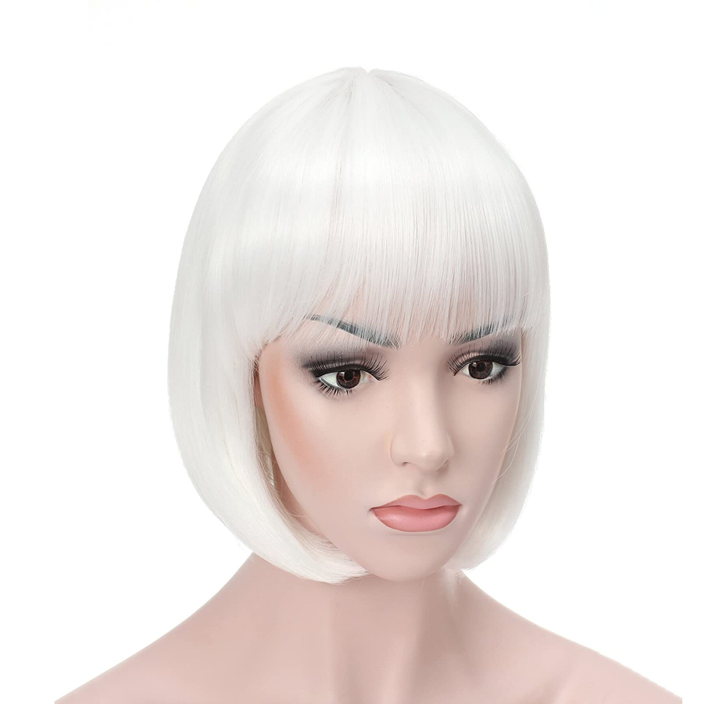 Unisex White Platinum Wig Blonde With Bangs Cosplay Party Wig