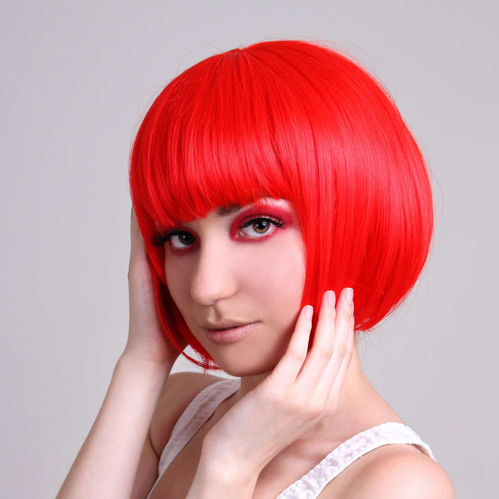 Short Straight Bob Wig With Bangs Synthetic Heat Resistant Hair Replacement Wigs For Women Girls