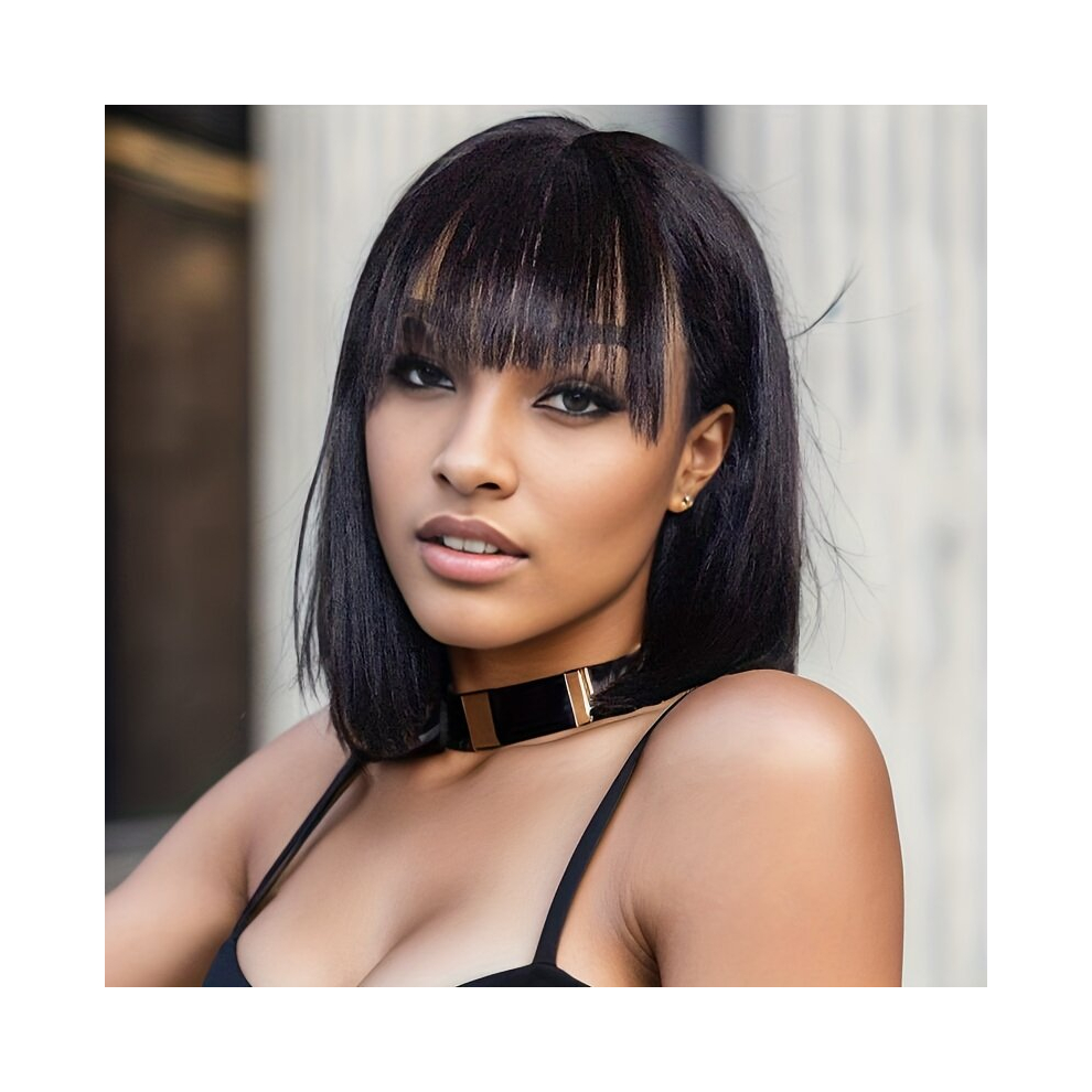Short Straight Bob Cut Wig With Bangs Synthetic Wig Beginners Friendly Heat Resistant