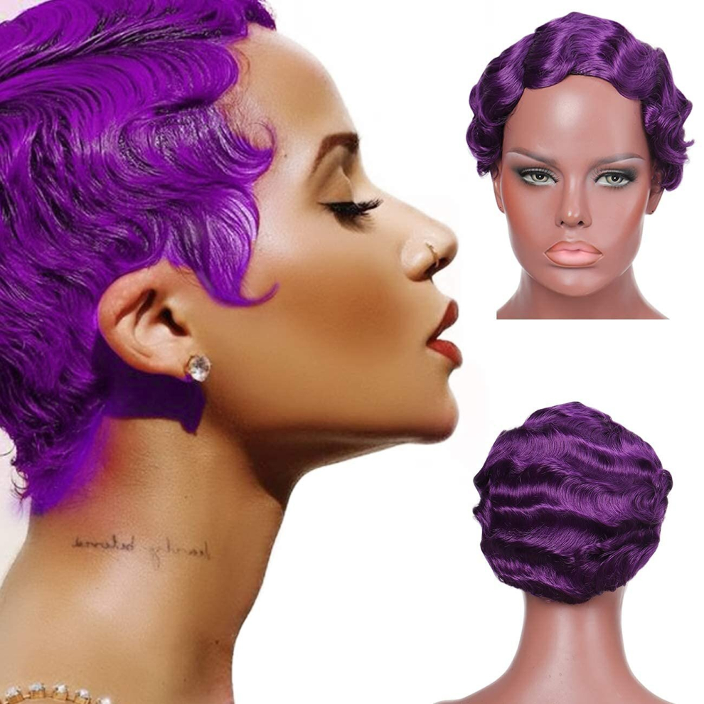 Pixie Cut Curly Blonde Golden Brown Pink Wine Red Wig For Women