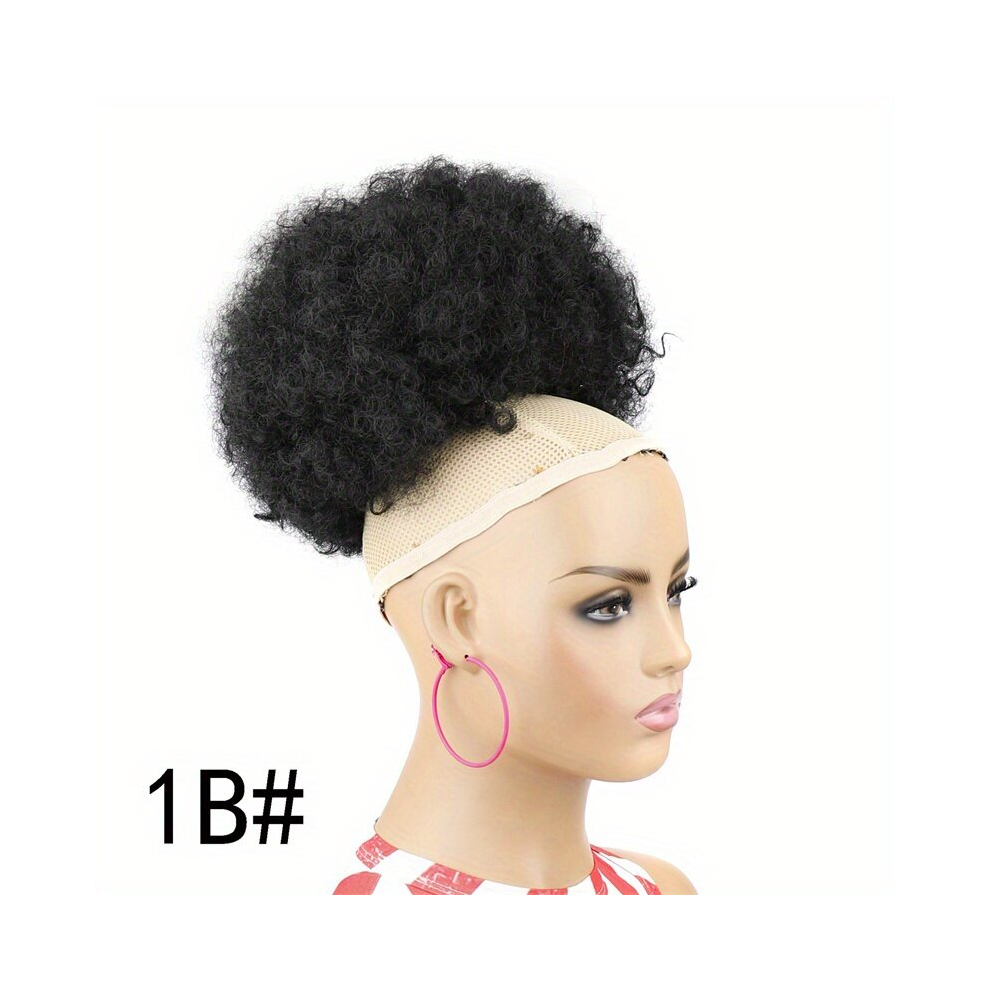 Unisex Black 25 4 Cm Afro Puff Hair Bun Afro Curly Kinky Hair Extensions Drawstring Ponytail Extensions Synthetic Kinky Curly Donut Chignon Hairpieces