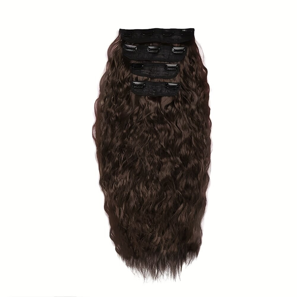 Unisex Multicoloured Clip In Long Wave Synthetic Hair Extensions 50 8 Cm 4Pcs Thick Hairpieces Synthetic Hair Extension For Women
