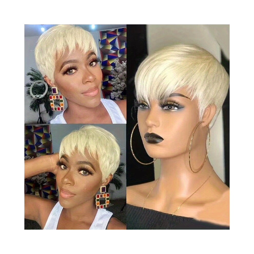 Unisex Brown Short Straight Pixie Cut Wig Bob Cut Wig With Bangs Synthetic Wig Beginners Friendly Heat Resistant
