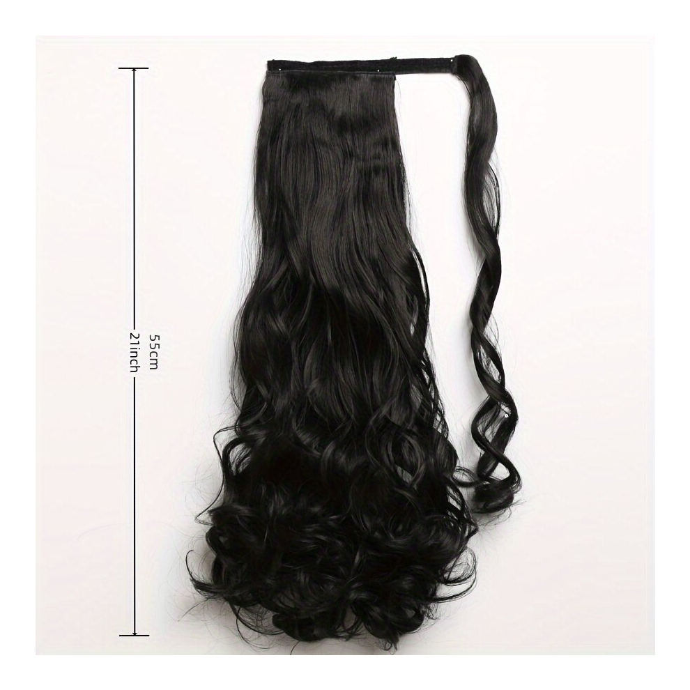 Unisex Black Ponytail Extension Long Curly Wavy Ponytail Extension For Women Synthetic Wrap Around Hairpiece