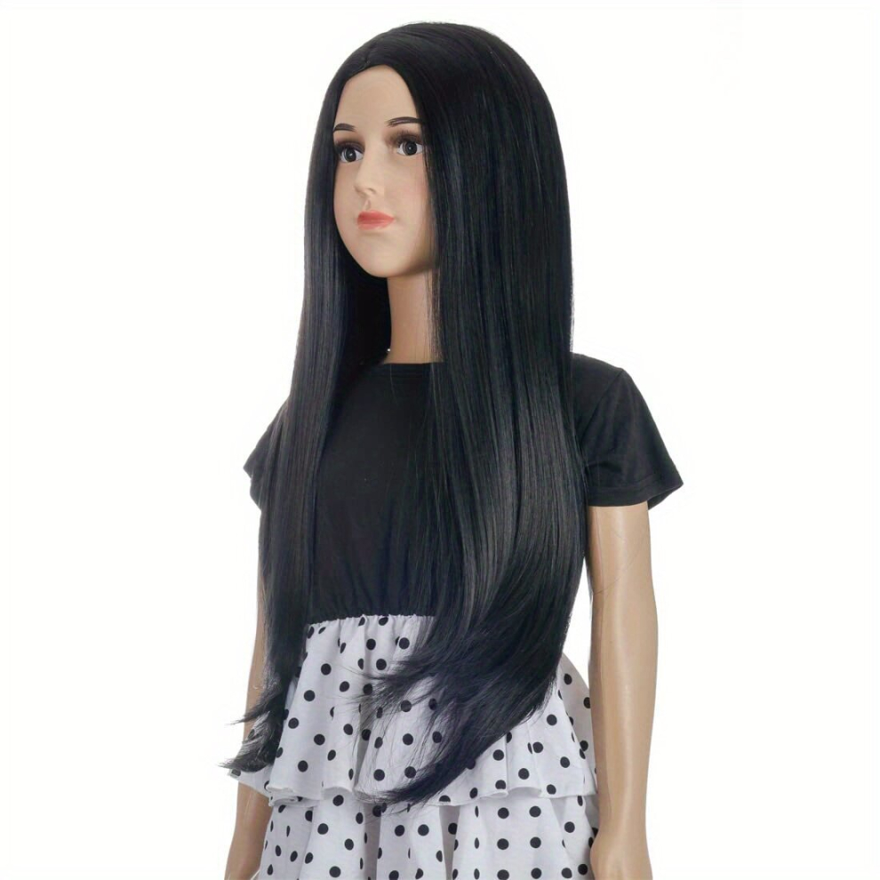 Unisex Black Costume Wigs Long Straight Synthetic Wig Anime Cosplay Wig For Halloween Cosplay Party