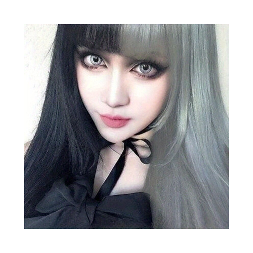 Unisex Multicoloured Costume Wigs Gemini Hair Long Straight Synthetic Wig With Bangs Cosplay Wig For Halloween Cosplay Party