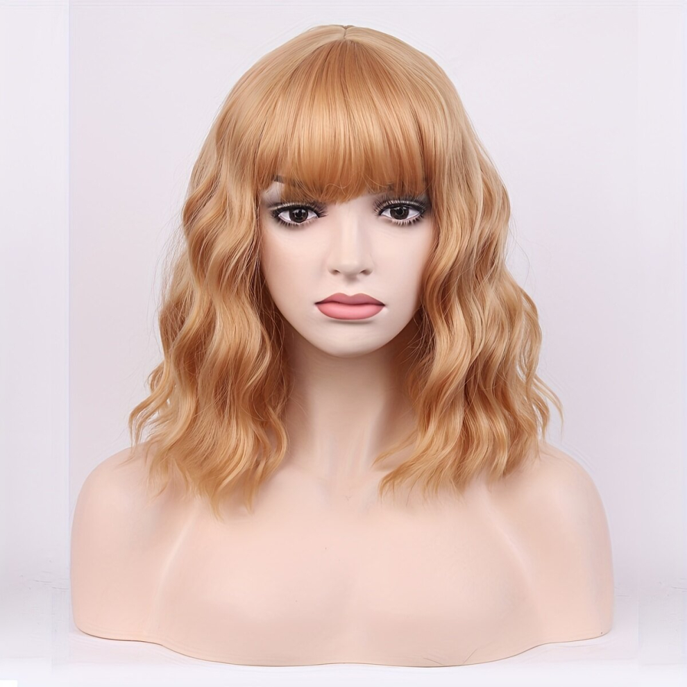Unisex Orange Short Curly Bob Cut Wig With Bangs Synthetic Wig Beginners Friendly Heat Resistant