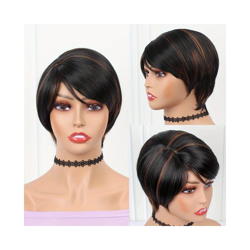 Unisex Multicoloured Short Straight Wigs Natural Blonde Brown Mixed Synthetic Hair Heat Resistant Hair Wig For Women