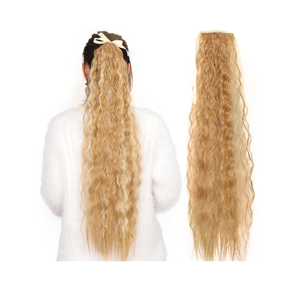 Long Corn Wave Ponytail Extensions Heat Resistant Wavy Synthetic Wrap Around Ponytail For Women
