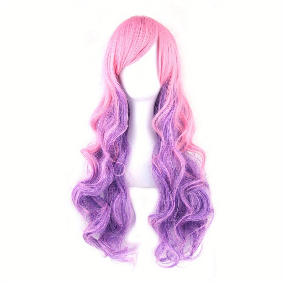 Unisex Multicoloured Costume Wigs Gemini Hair Long Curly Synthetic Wig With Bangs For Halloween Cosplay Party