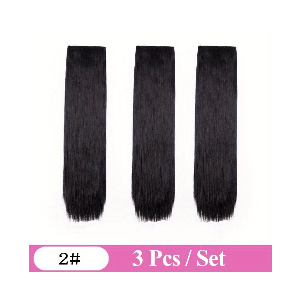 3pcs Invisible and Seamless Long Straight Hair Extensions with Clips Natural Looking Synthetic Fiber Hairpieces for Women