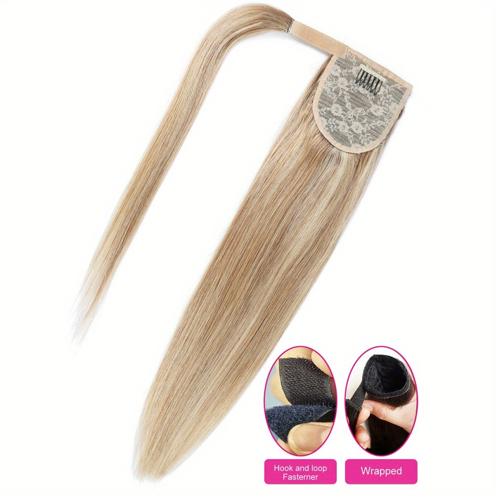 613 Blonde Long Straight Human Hair Ponytail Extensions 25 4 66 04 Cm Straight Human Hair Clip In Wrap Around Ponytail Extensions For Women