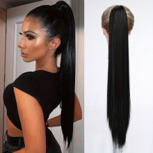 Claw Clip Long Straight Ponytail Synthetic Hair Extension Clip On Ponytail Extension Natural Pony Tail Wig For Women burgundy brown