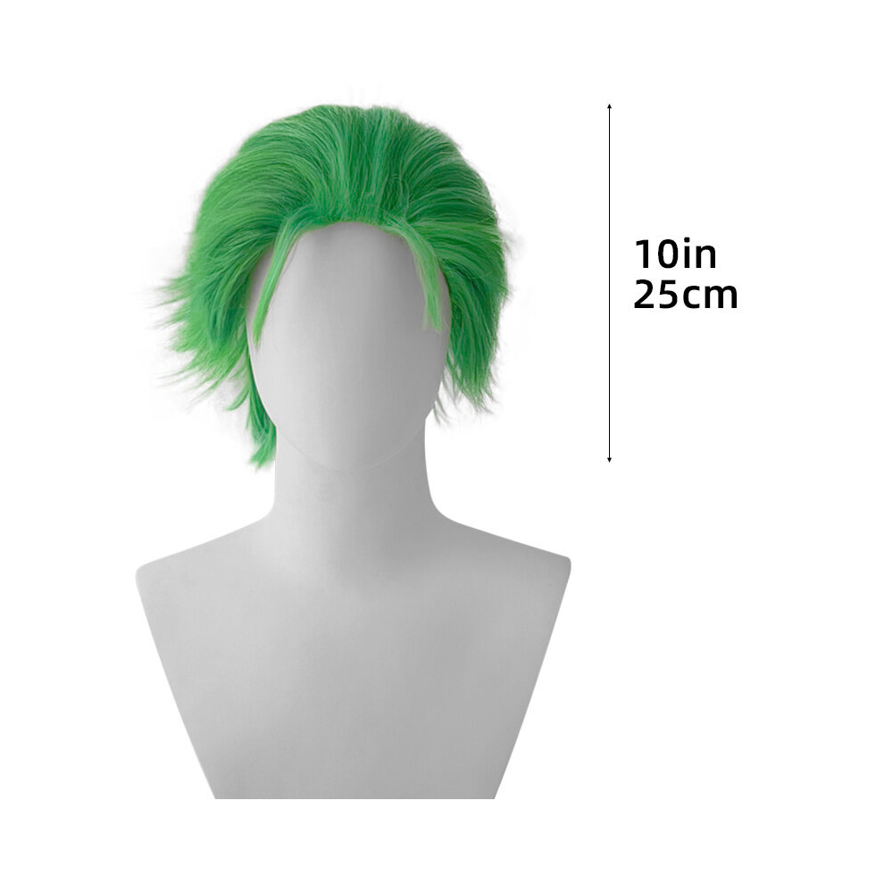 Unisex Green Short Fluffy Cosplay Wig For Women And Men Spiky Comic Wig With Oblique Bangs For Halloween Cosplay Costume Party