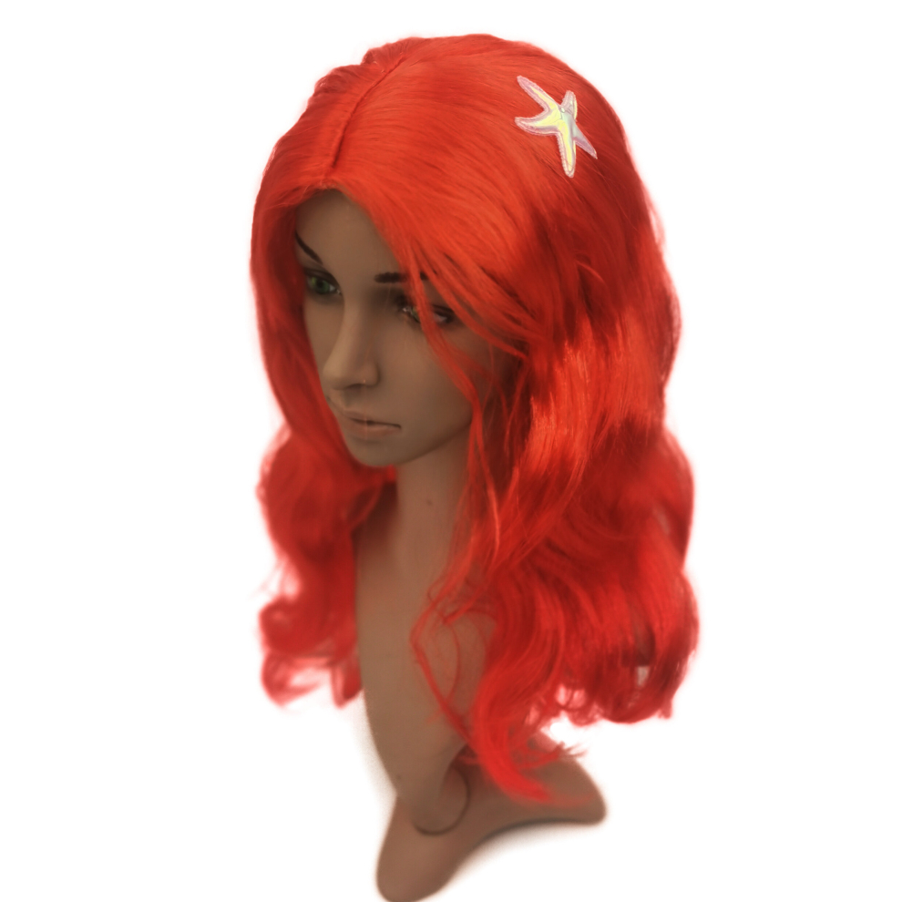 1PC Cosplay Mermaid Wig Long Curly Red Wig With Starfish For Women