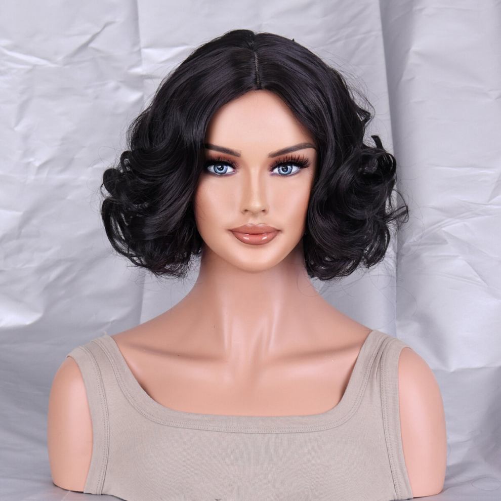 Unisex Black Parted Short Curly Wig High Temperature Silk Wig Headgear Curly Half Wigs For Women 25 4 Cm
