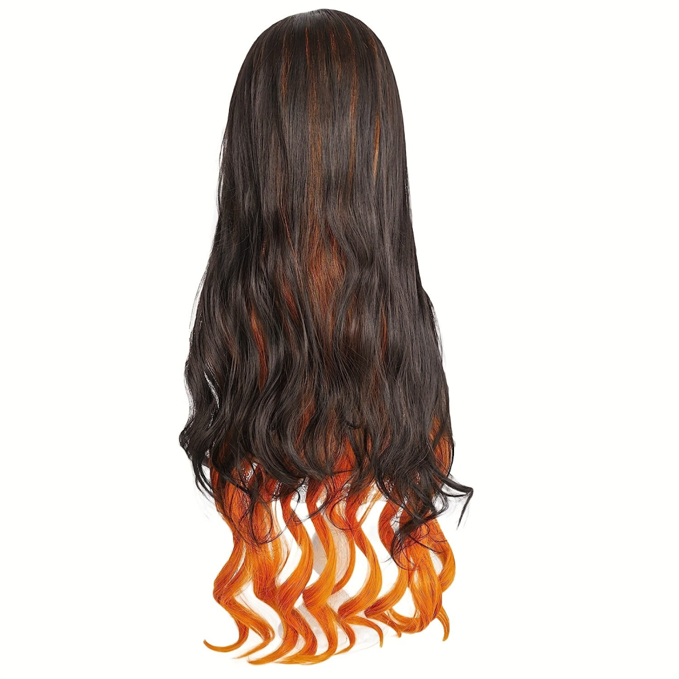 Anime Cosplay Wig Green Mix Pink Long Curly Hair Highlight Anime Costume Wigs With Wig Net For Women Halloween Party Cosplay