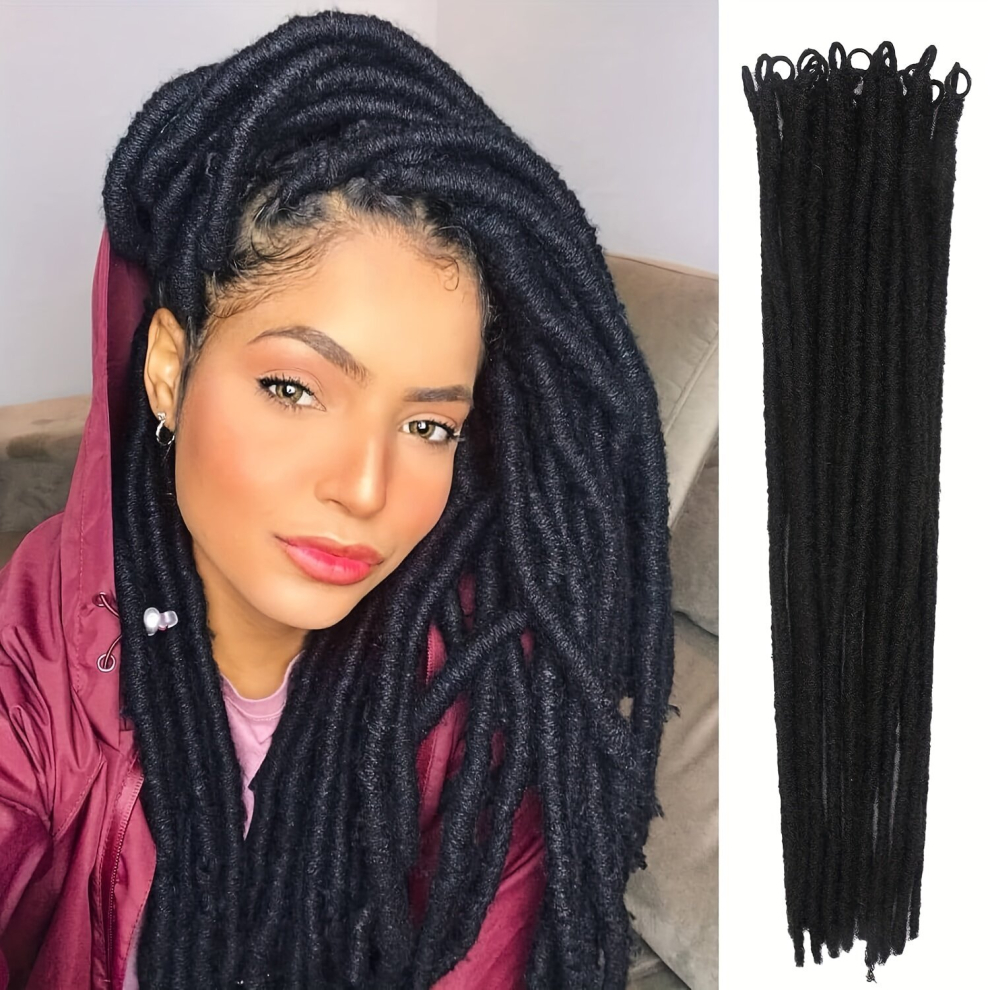 Unisex Black 20 Inch Pre Looped Dreadlock Extensions Tapering Permanent Dreads Extensions Reggae Style Crochet Hair Loc Extensions Synthetic Dreadlocks Extension F