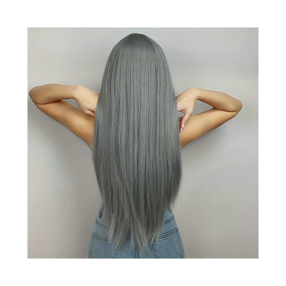Unisex Multicoloured Long Straight Wig With Bangs Synthetic Wig Beginners Friendly Heat Resistant Halloween Costume Wig