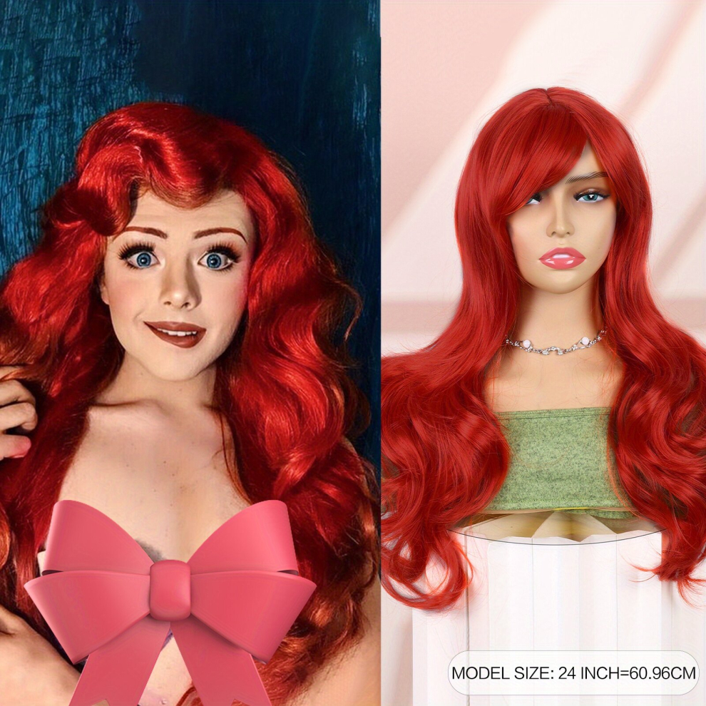 60 96 Cm Cosplay Wigs Long Wavy Hair With Bangs Heat Resistant Synthetic Wig Curly Wave Wig For Women Wine Red