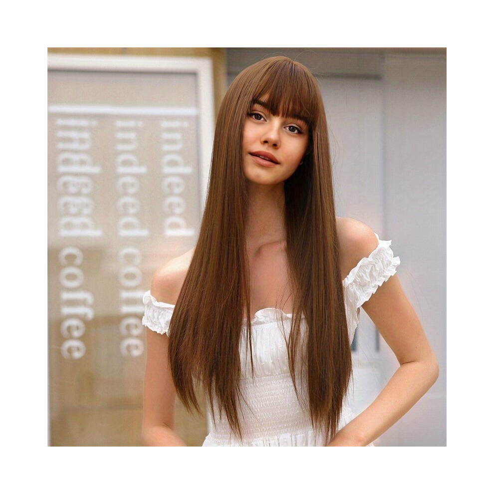Long Straight Bob Cut Wig With Bangs Synthetic Wig Beginners Friendly Heat Resistant