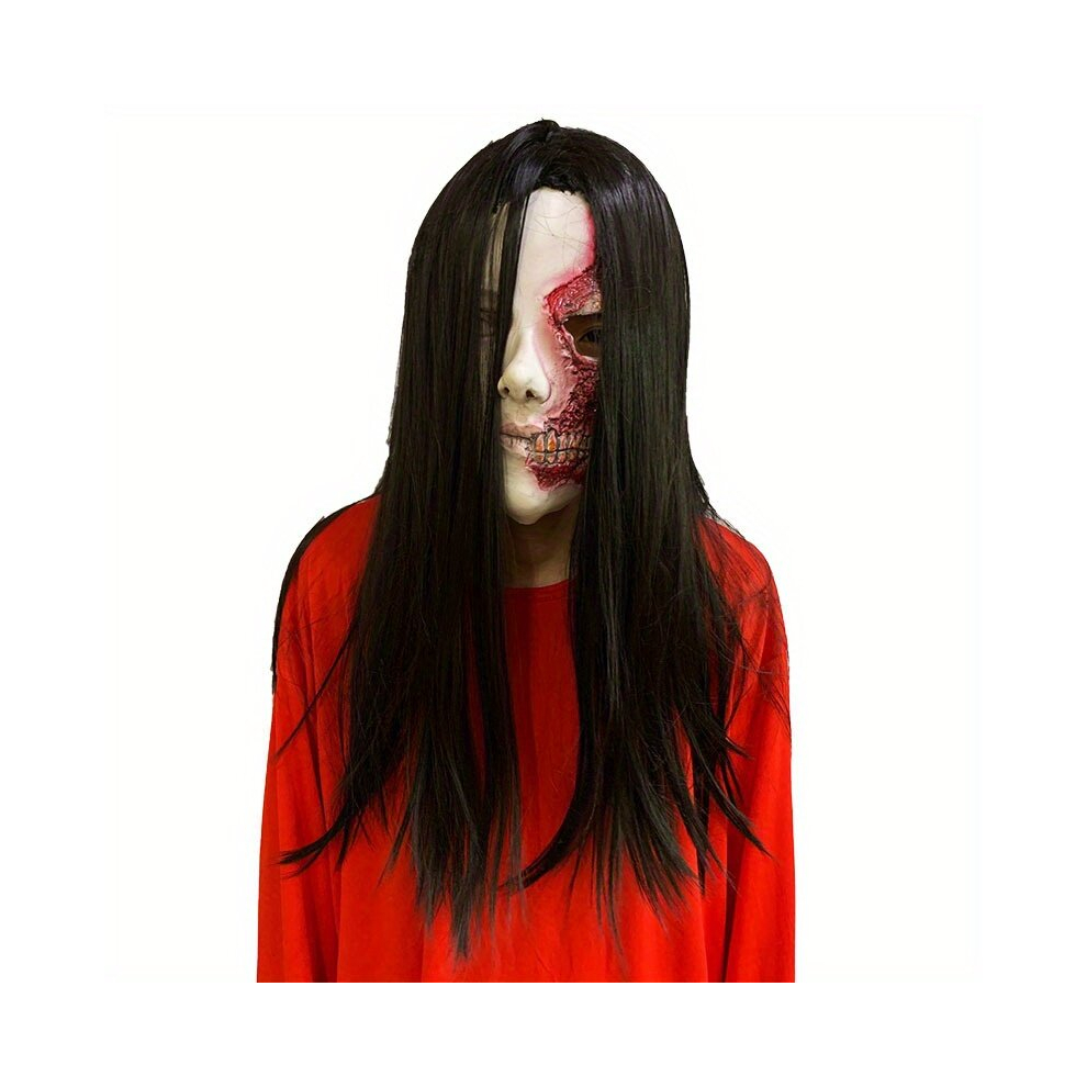 Unisex Black Ghost Costume Wigs Long Straight Wig Synthetic Wig Cosplay Wig For Halloween Cosplay Party