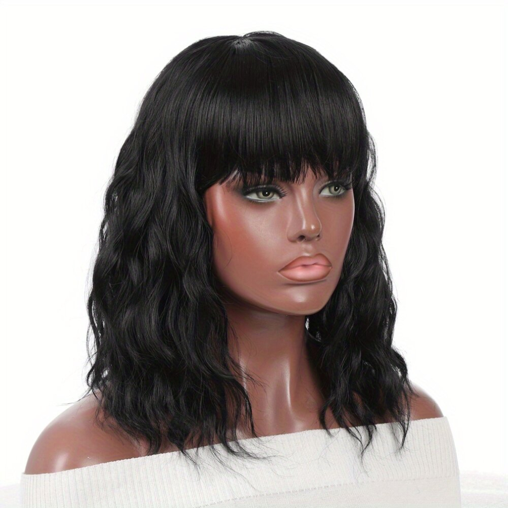 Highlight Short Curly Bob Cut Wig With Bangs Synthetic Wig Beginners Friendly Heat Resistant