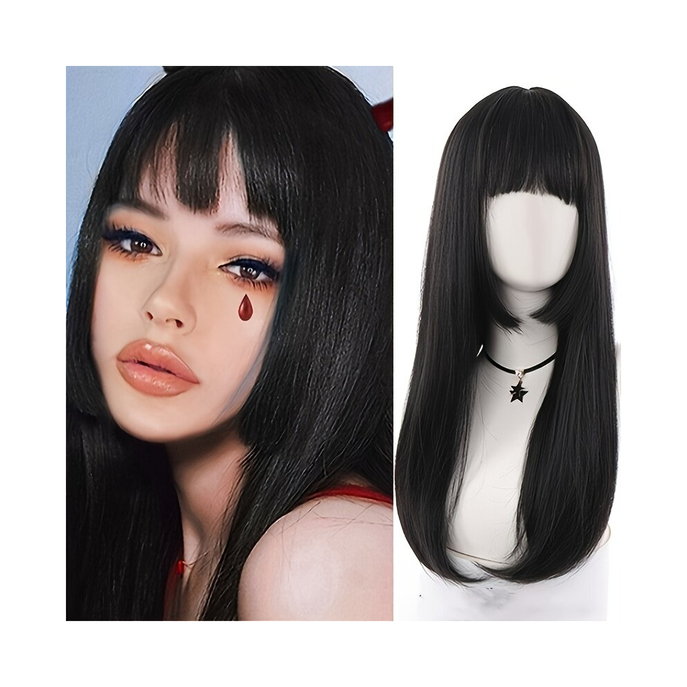 Cosplay Wigs Orange Red Ombre Long Straight Wigs For Women Synthetic Wigs With Bangs Heat Resistant Fiber Wigs