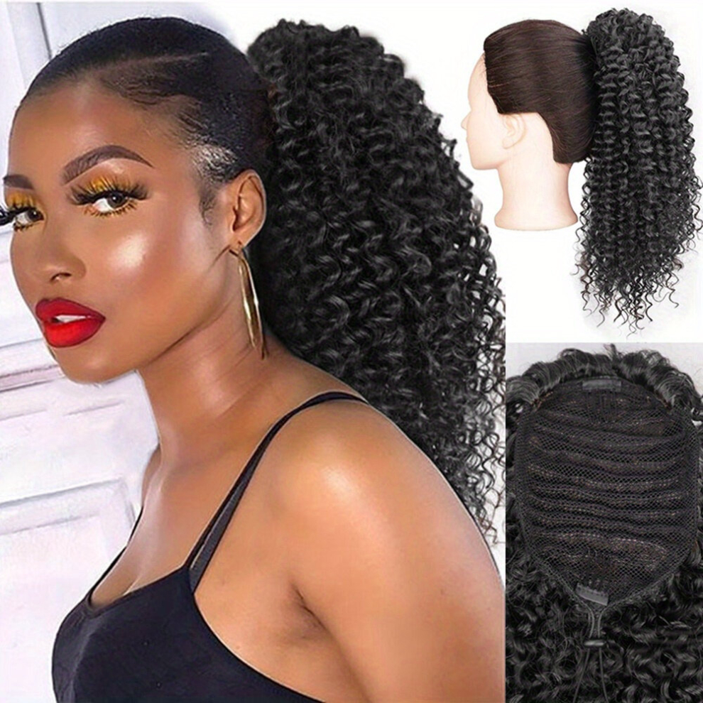 Unisex Black Transform Your Look Instantly With 1 Pcs African Womens Short Afro Kinky Drawstring Curly Ponytail Extension