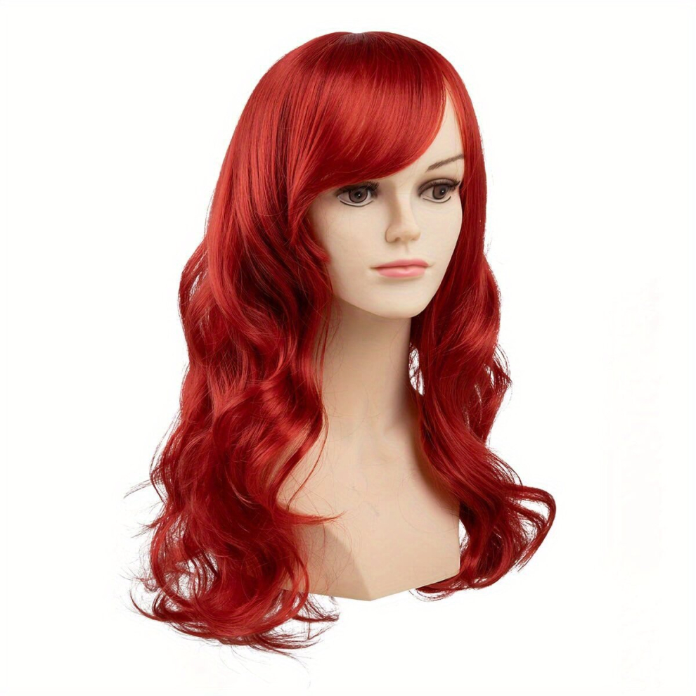 Unisex Red Costume Wigs Long Curly Double Ponytail Synthetic Wig With Bangs Anime Cosplay Wig For Halloween Cosplay Party