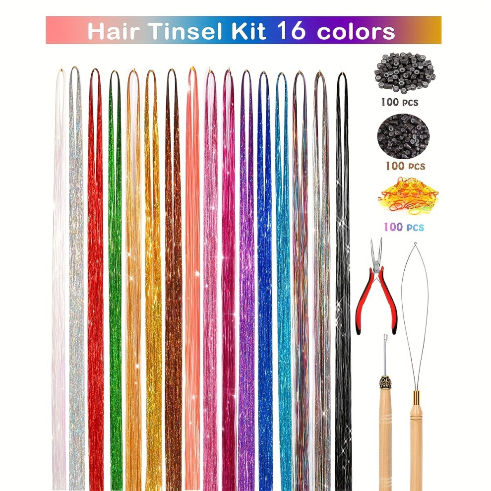 Y2K Tinsel Hair Extension 121 92 Cm Sparkle Glitter Rainbow Colored Synthetic Crochet Hair Extensions For Christmas Year Halloween Cosplay Party