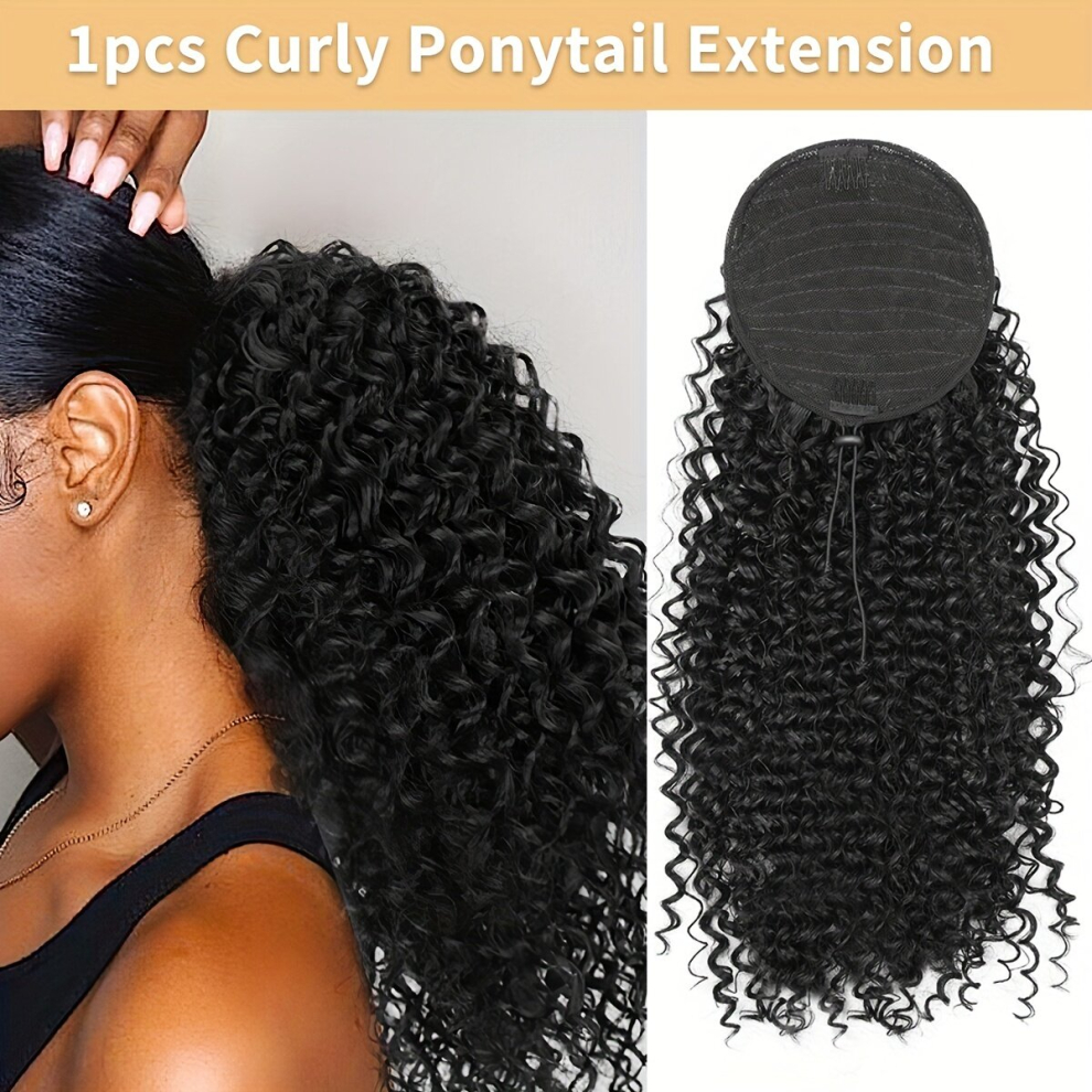 Unisex Black Curly Ponytail Extension For Women Drawstring Ponytail Curly For African Women Short Afro Kinky Ponytail Extension