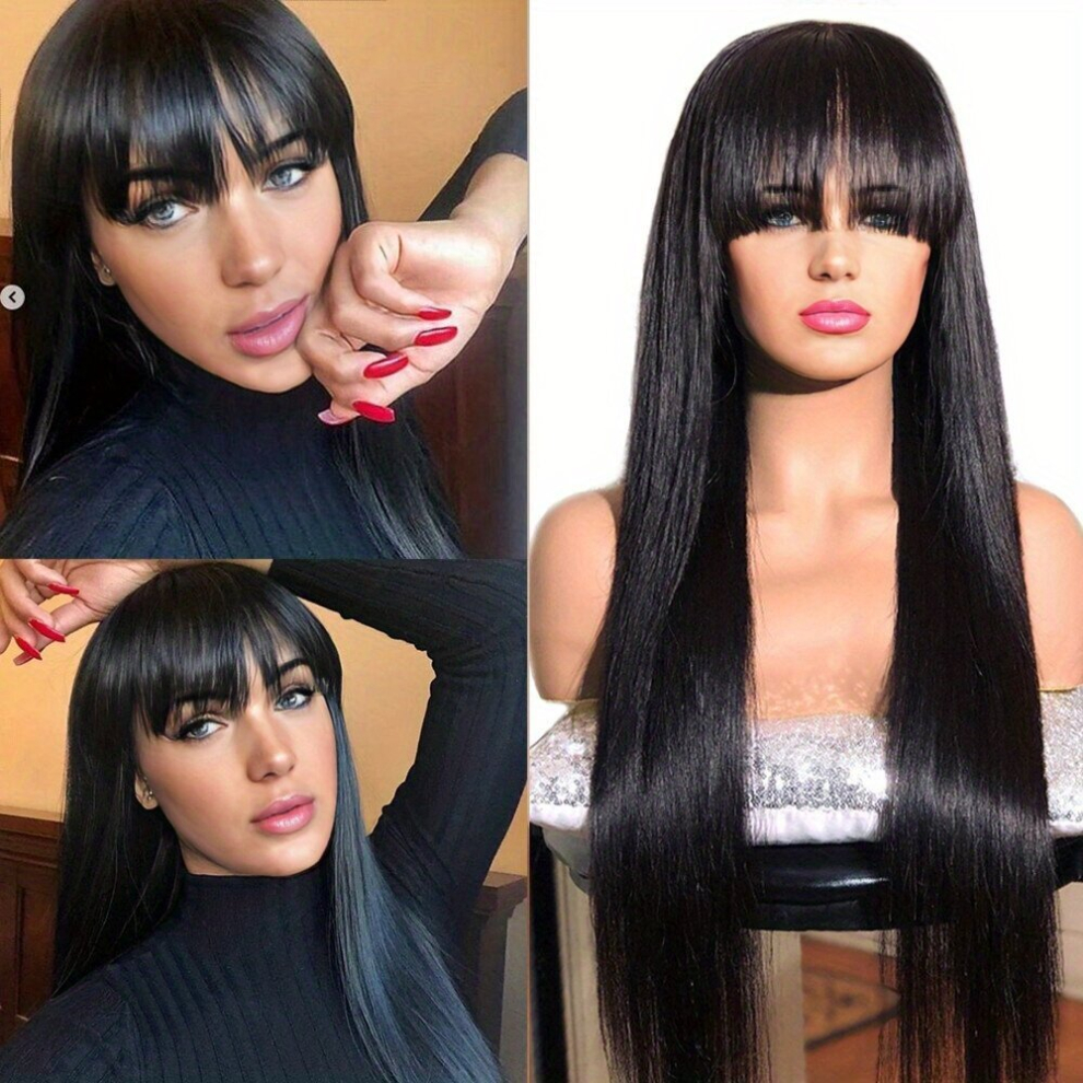 Long Straight Wig With Bangs Synthetic Wig Beginners Friendly Heat Resistant Natural Looking For Daily Use Costume Wig Halloween