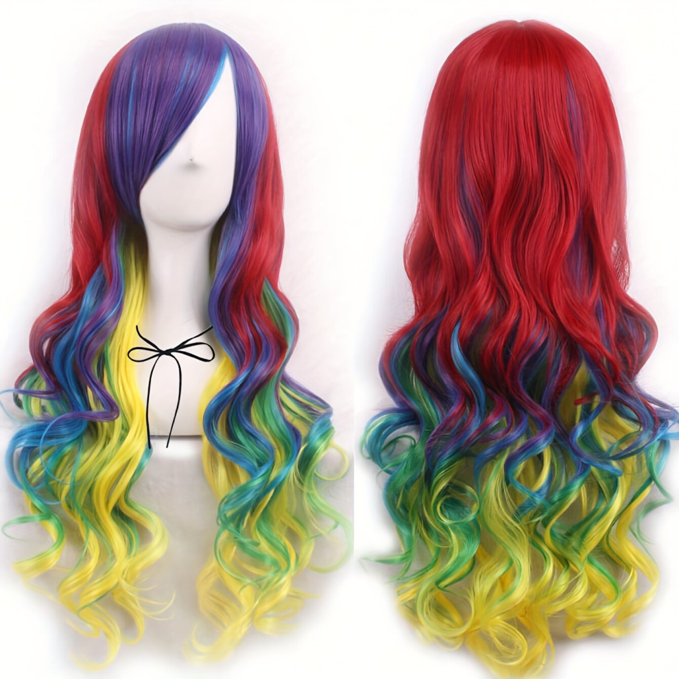 Colorful Long Curly Wavy Wig Synthetic Wig Beginners Friendly Heat Resistant Costume Wig For Halloween Party