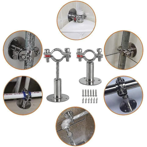Stainless Steel Wall Mount Ceiling Mount Pipe Supports, 2pcs Adjustable Pipe Bracket Pipe Straps With Screws 1