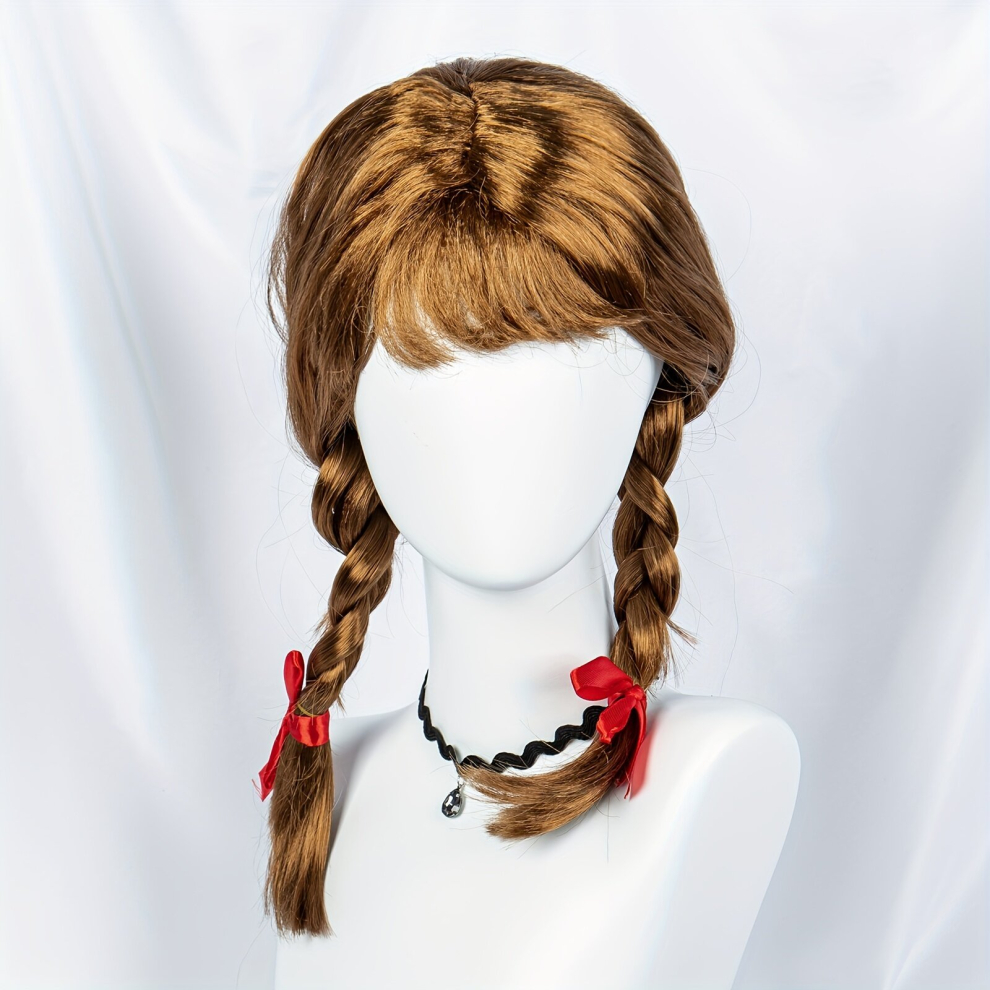 Unisex Multicoloured Costume Wigs Brown Long Wig With Bangs 2 Ponytails Synthetic Wig Movie Cosplay Wig For Halloween Cosplay Party