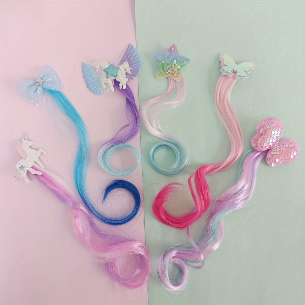 6pcs Colorful Straight Hair Pieces Synthetic Clip In Hair Extensions For Christmas Year Halloween Cosplay Party