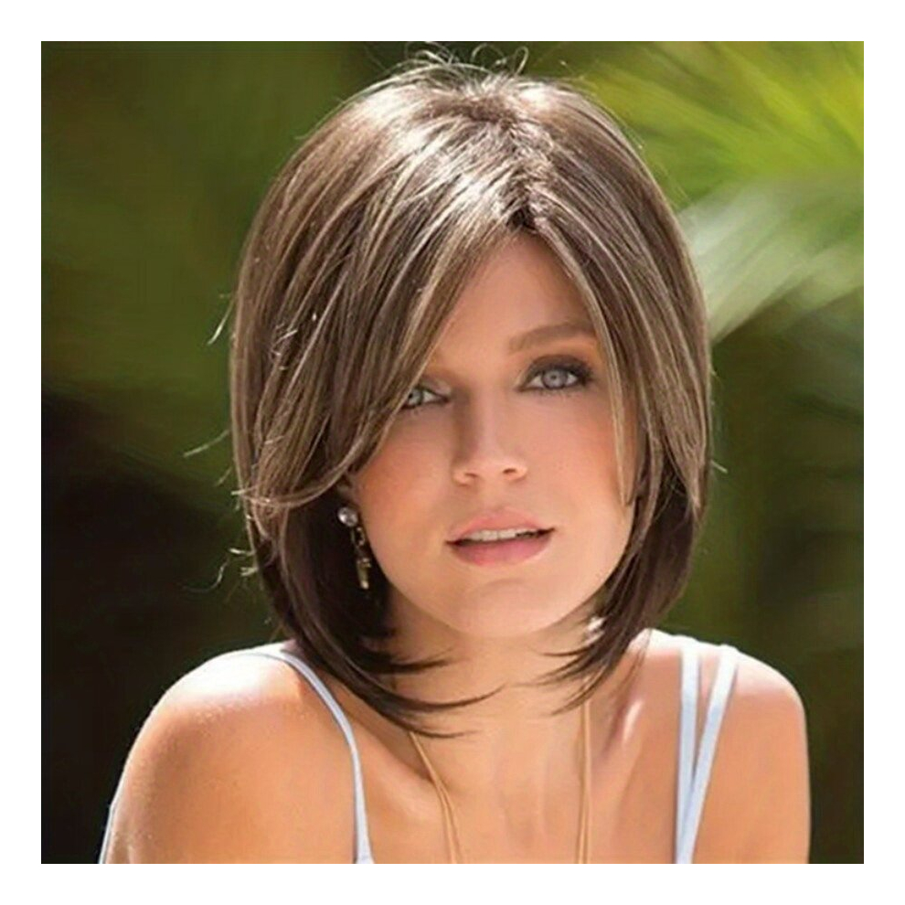 35 56 Cm Short Bob Curly Wigs With Side Part Bangs Synthetic Hair Replacement Wigs For Daily Party Use