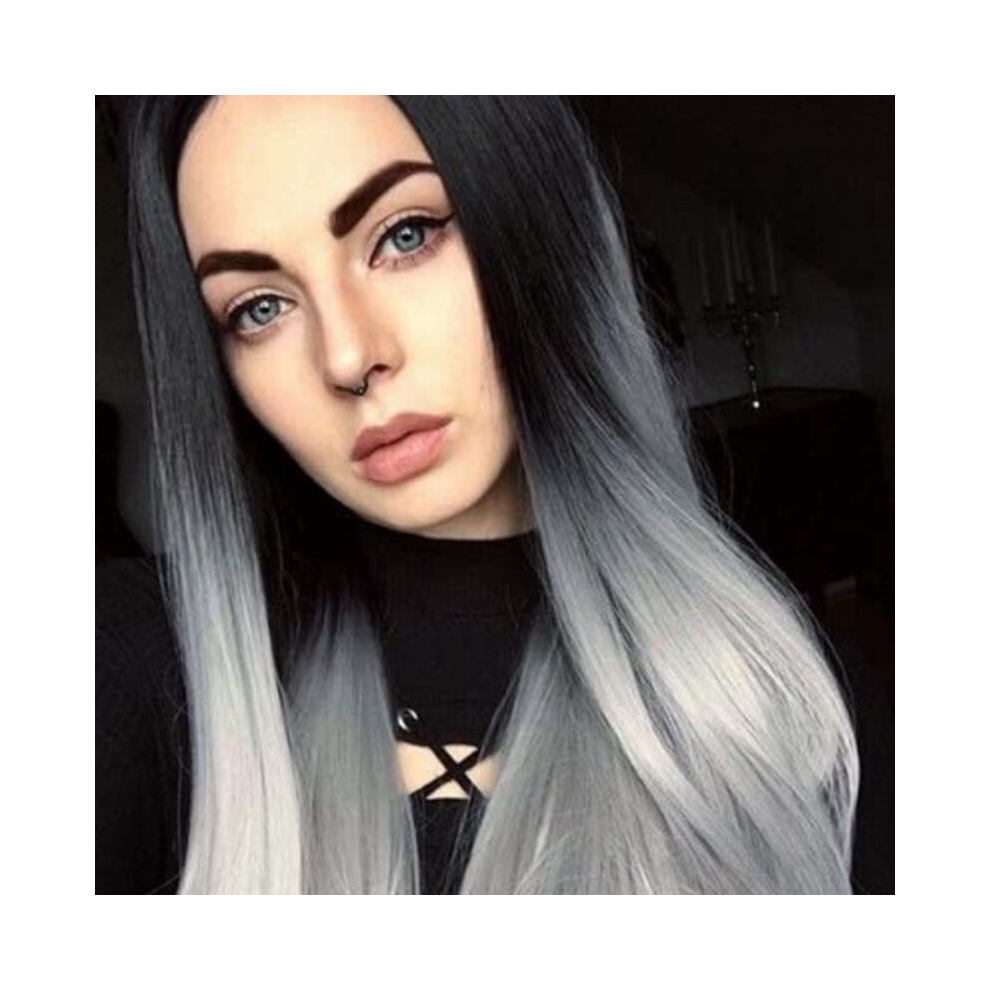 Unisex Grey Ombre Long Curly Wavy Wig Synthetic Wig Beginners Friendly Heat Resistant Natural Looking For Daily Use