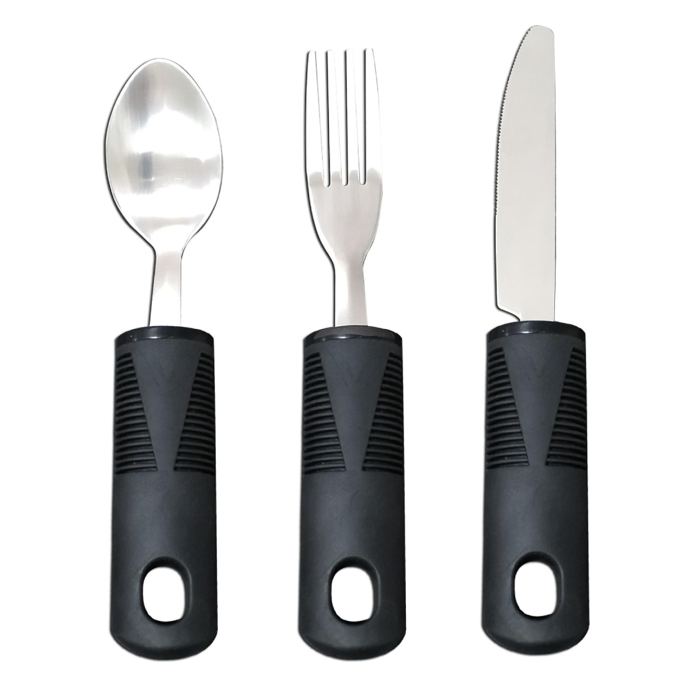 Arthritis Aid Silverware For Parkinsons,- Heavy Stainless Steel Spoon, Fork, Serrated Knife (standard)