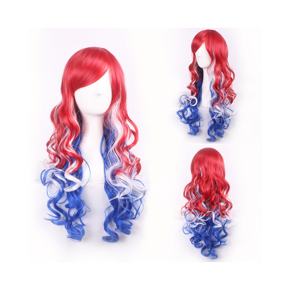 Unisex Red Costume Wigs Gemini Hair Long Curly Synthetic Wig With Bangs Beginners Friendly Heat Resistant For Halloween Cosplay Party