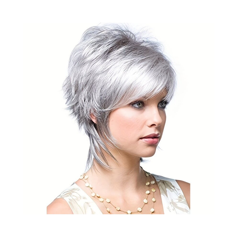 Unisex Multicoloured Short Grey Wigs For Women Female Silver Grey Pixie Hair Hairstyles Hair Replacement Wigs Cosplay Costume Party Wig Synthetic Fiber Ladies Wig