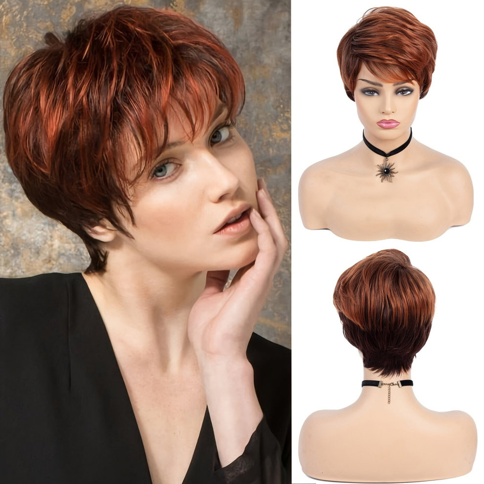 Unisex Multicoloured Layered Short Straight Pixie Cut Wig With Bangs Synthetic Wig Beginners Friendly Heat Resistant