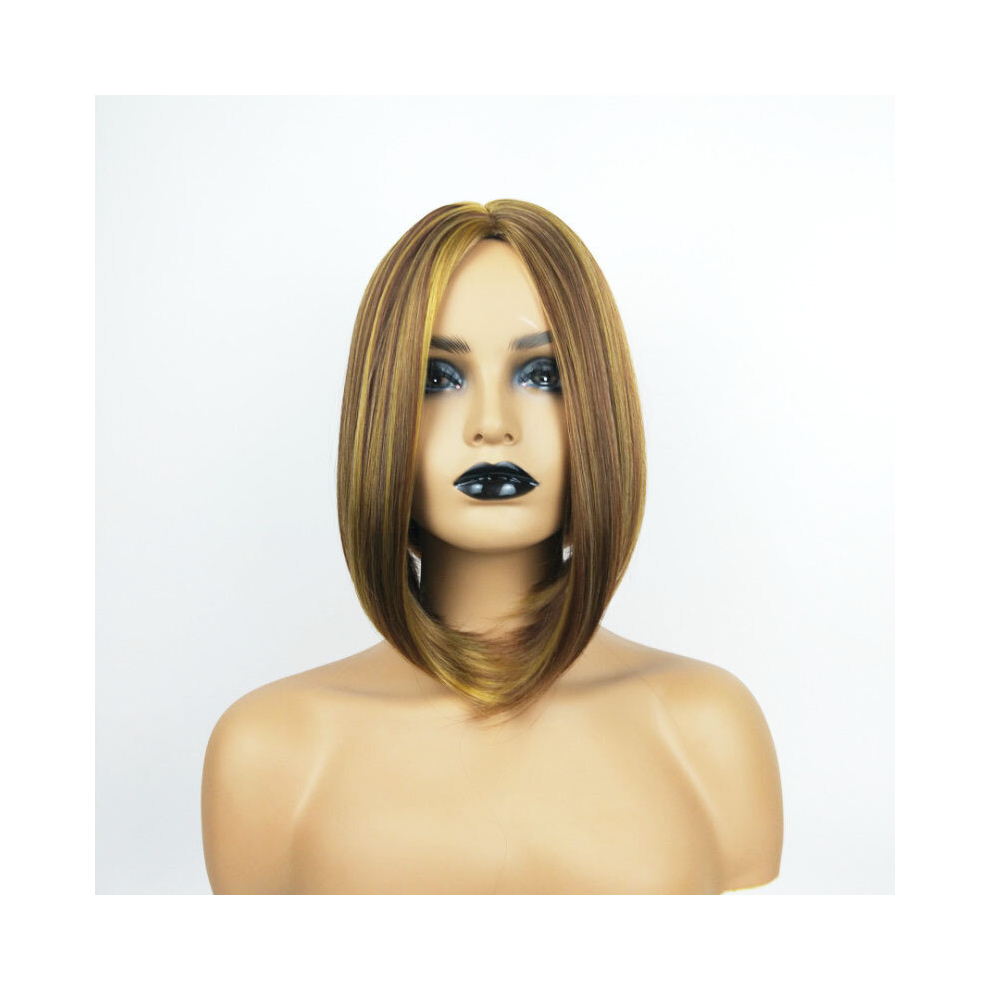 Golden Short Straight Bob Cut Wig Synthetic Wig Beginners Friendly Heat Resistant