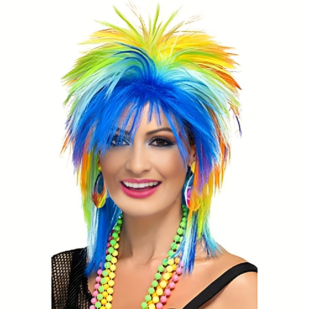 Unisex Multicoloured Costume Wigs Rainbow Spiky Mullet Wig Cockscomb Wig Synthetic Wig With Bangs Anime Cosplay Wig For Halloween Cosplay Party